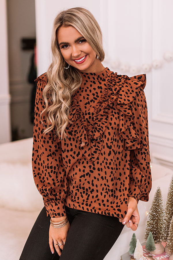 Pretty Plaza Leopard Ruffle Top Image - 2