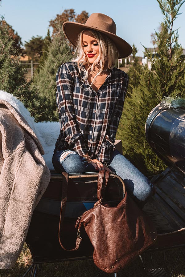Can't Stop Me Now Plaid Button Up in Navy