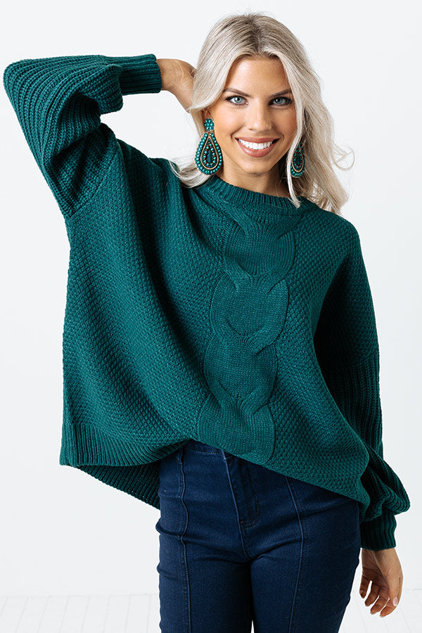 Double Shot Of Espresso Knit Sweater in Hunter Green