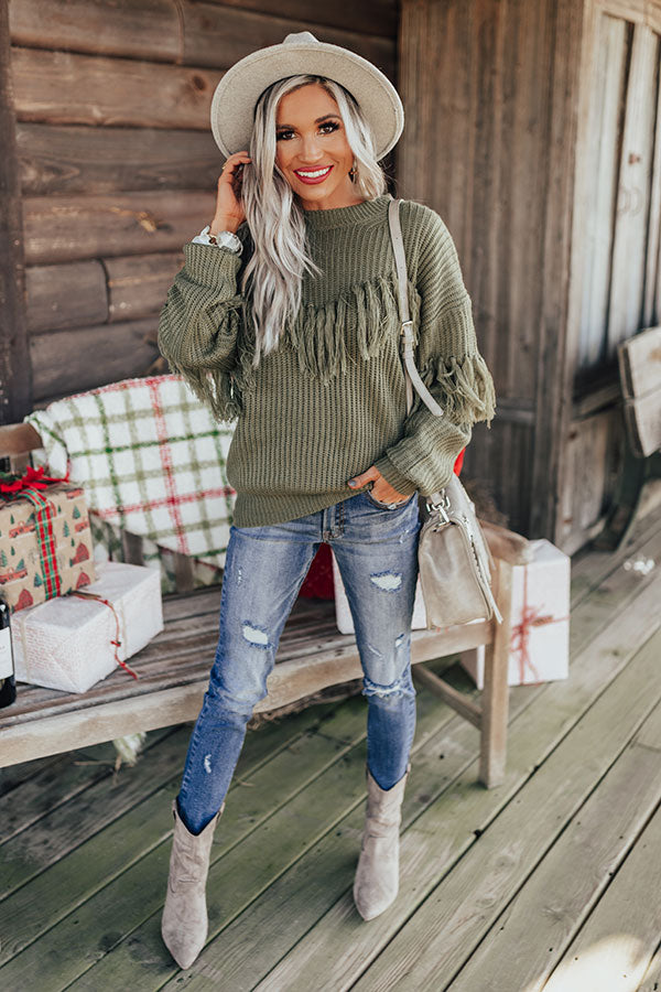 Gingerbread Latte Fringe Sweater In Sage