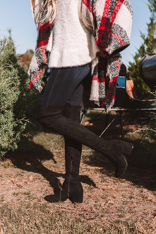 The Jovi Faux Suede Thigh High Boot In Black Image - 4