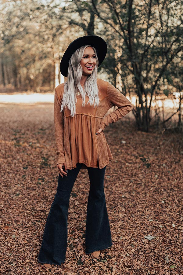 Coffee Talks Babydoll Top in Camel