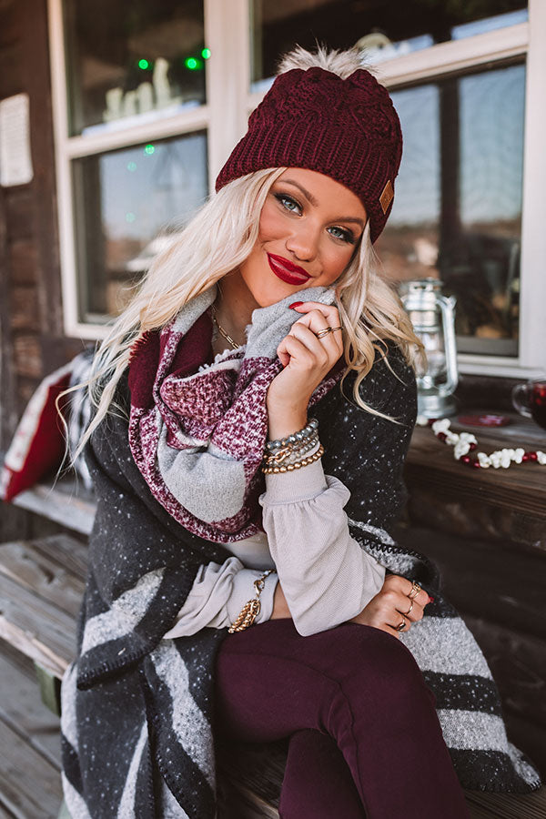 Snow Ski Infinity Plaid Scarf In Merlot