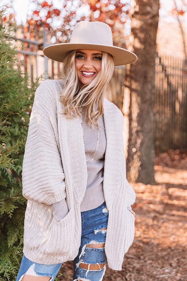 Hot Cocoa Crushing Knit Cardigan In Stone