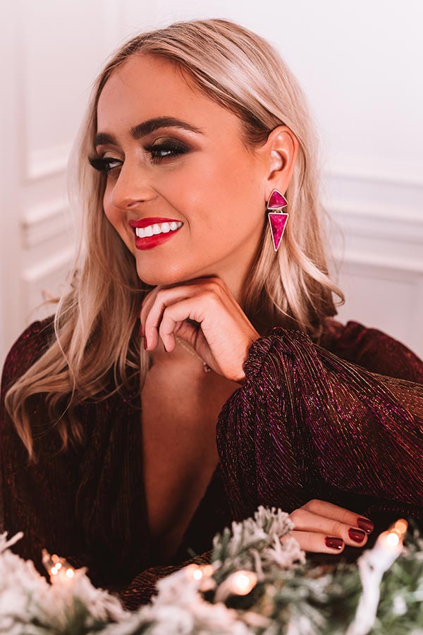 Kendra Scott Vivian Gold Statement Earrings in Raspberry Labradorite Image - 2