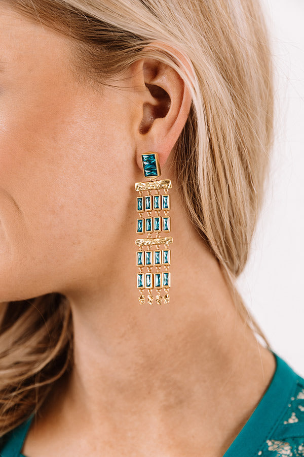 Kendra Scott Jack Vintage Gold Statement Earrings in Teal Crystal Image - 1