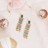 Kendra Scott Jack Vintage Gold Statement Earrings in Teal Crystal Image - 1