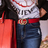 Impeccably Dressed Faux Leather Belt in Red Image - 1