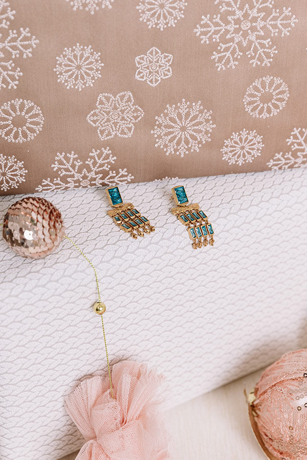 Kendra Scott Jack Vintage Gold Small Statement Earrings in Teal Crystal Image - 2