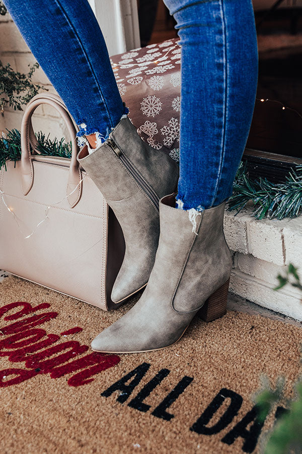 The Gia Faux Leather Bootie In Grey