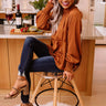 Talks Over 'Tinis Babydoll Top in Dark Camel Image - 1