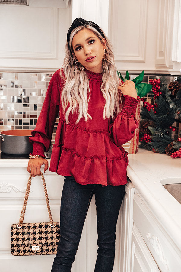 Talks Over 'Tinis Babydoll Top in Wine