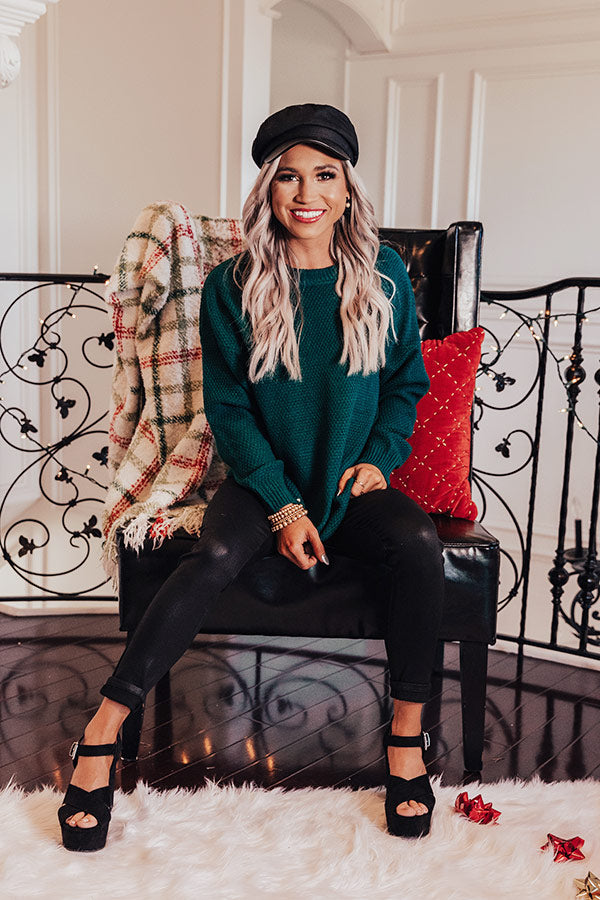 Waiting For Flurries Knit Sweater in Hunter Green