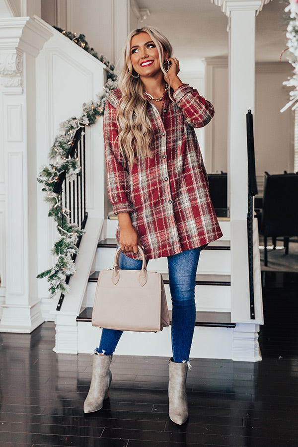 Peppermint Kisses Flannel Tunic Dress in Aurora Red