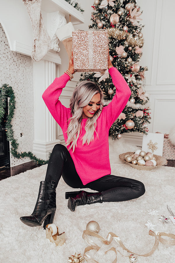 Waiting For Flurries Knit Sweater in Hot Pink