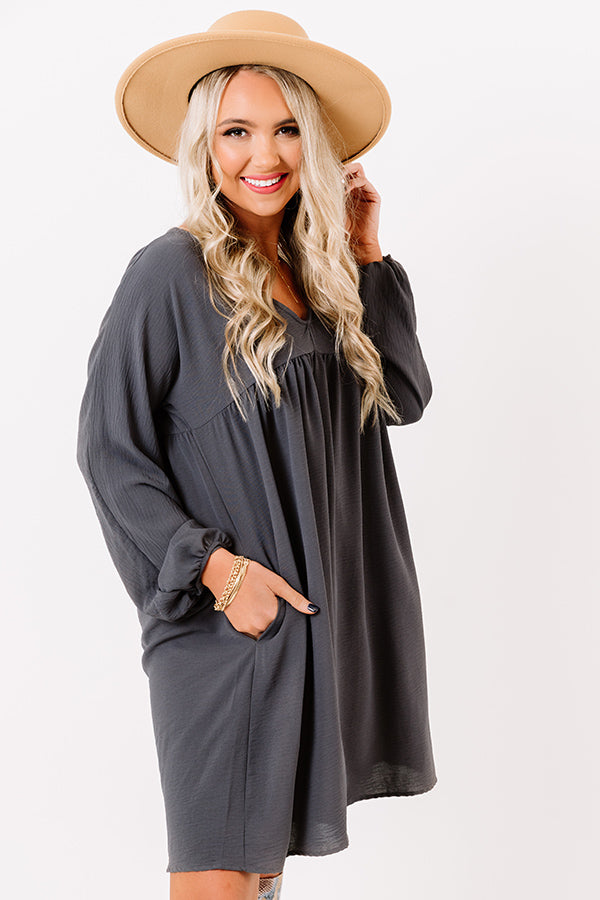 Charming Pose Babydoll Dress In Charcoal Image - 2