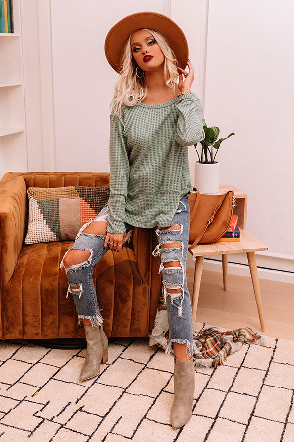 Heavenly Kiss Waffle Knit Top In Pear