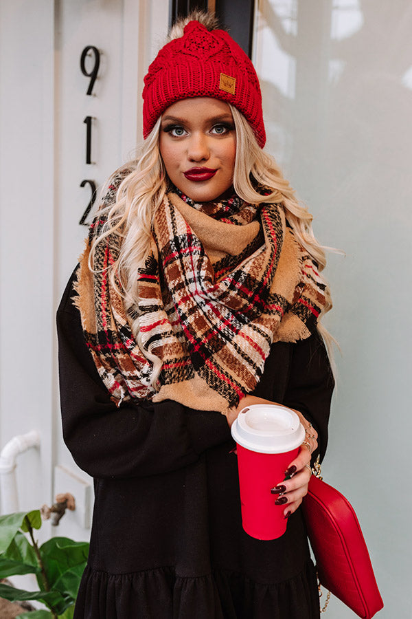 Upstate Cozy Plaid Blanket Scarf In Tan