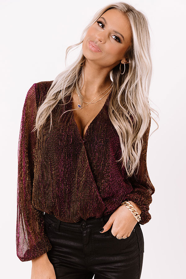 Chic And Showstopping Shimmer Bodysuit in Fuchsia Image - 2