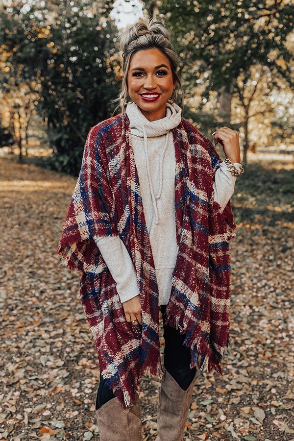Chic Checklist Plaid Poncho In Aurora Red Image - 2
