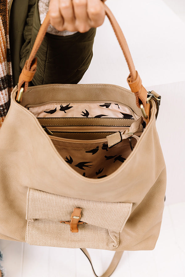 In Fashion Faux Leather Tote In Taupe Image - 2