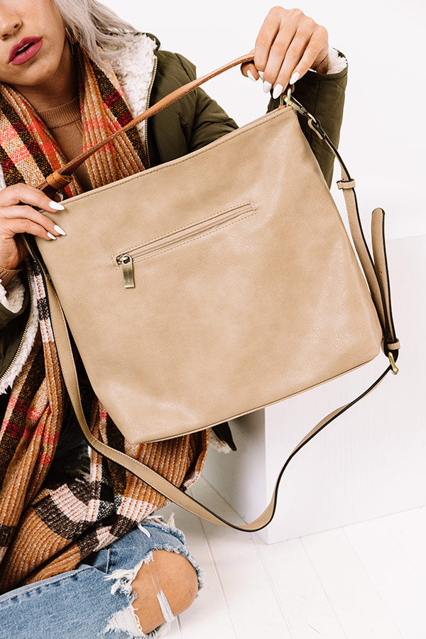 In Fashion Faux Leather Tote In Taupe Image - 3