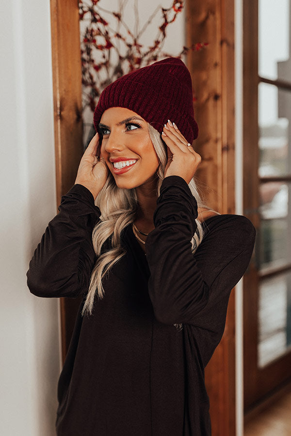 Snow Ski Fleece Lined Beanie In Maroon