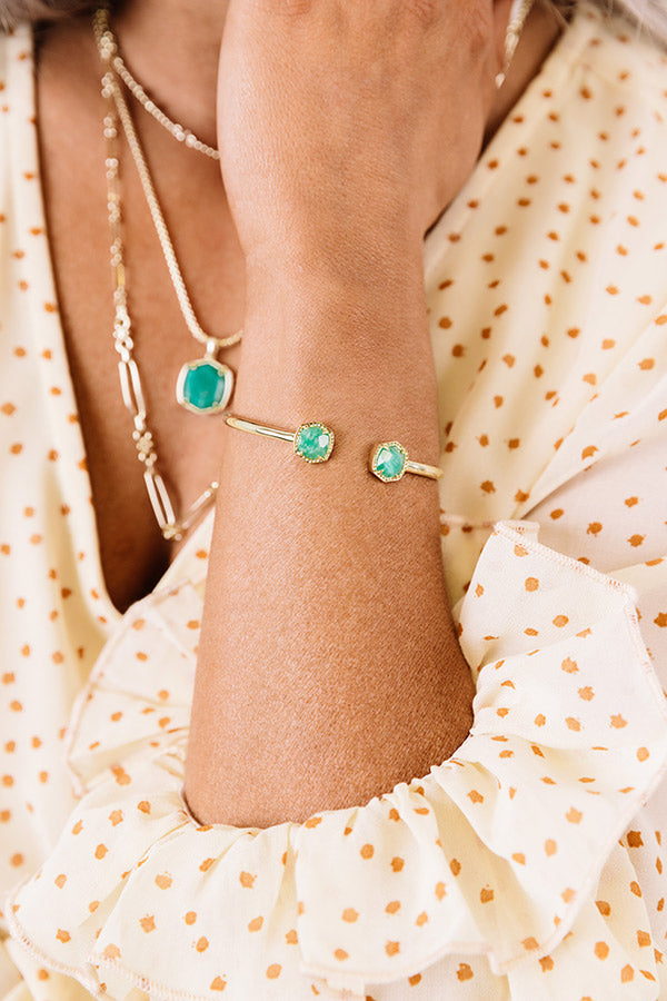 Kendra Scott Davie Gold Cuff Bracelet in Dark Teal Amazonite Image - 3