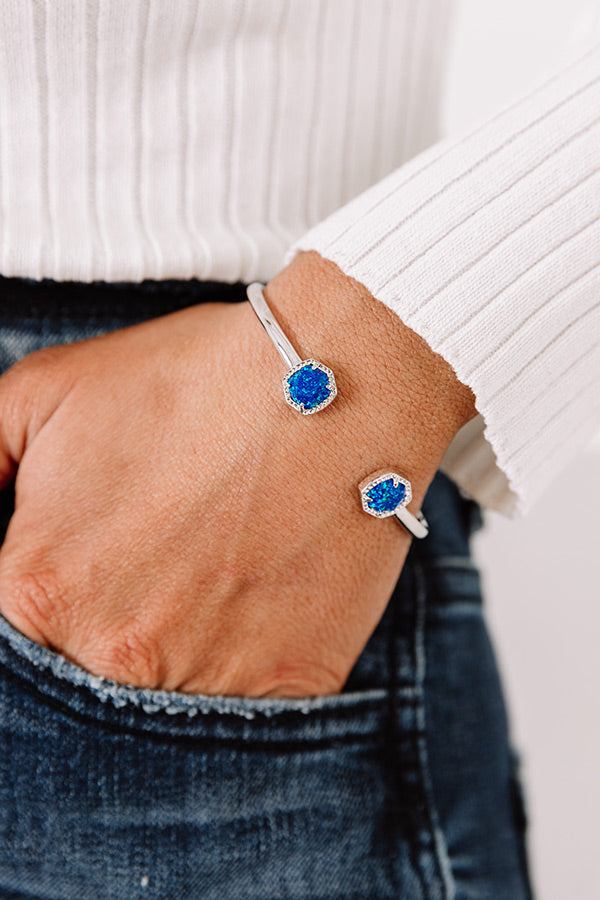 Kendra Scott Davie Silver Cuff Bracelet in Royal Blue Kyocera Opal Image - 3