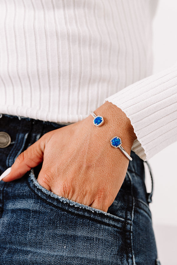 Kendra Scott Davie Silver Cuff Bracelet in Royal Blue Kyocera Opal Image - 2