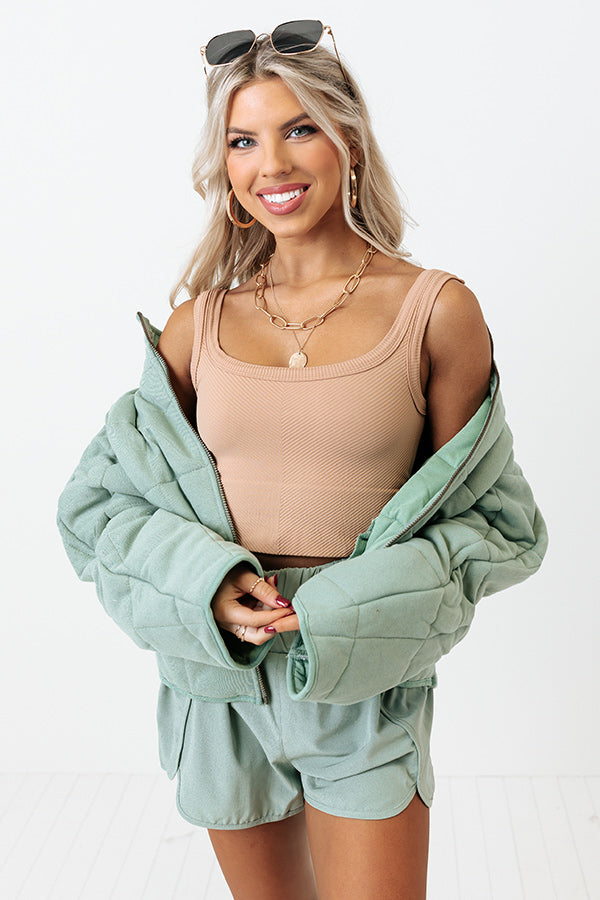 Barre Bombshell Ribbed Crop Top in Iced Latte