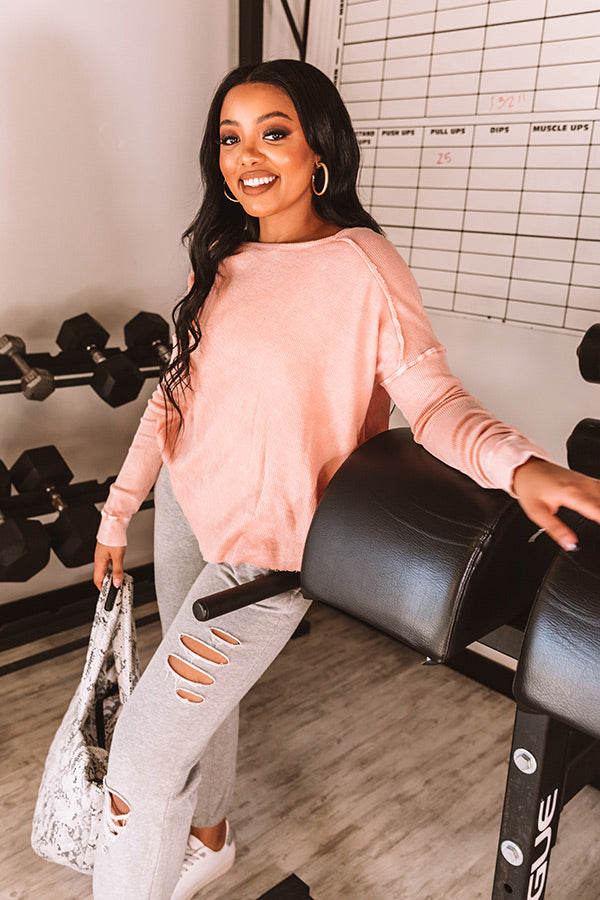 Latte Pick Up Mineral Wash Knit Top in Pink