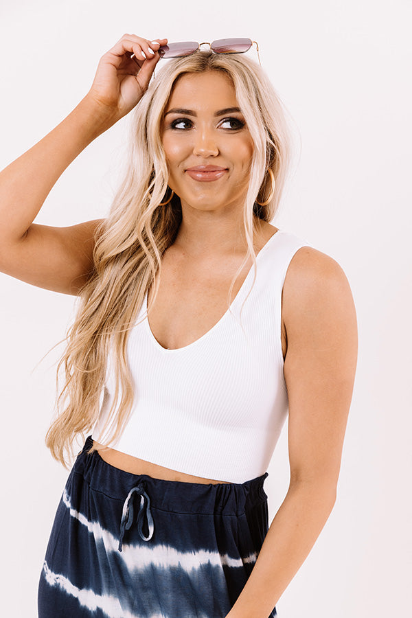 Time To Lounge Ribbed Crop Top in White Image - 3