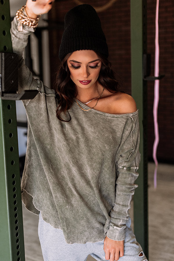 Latte Pick Up Mineral Wash Knit Top in Sage
