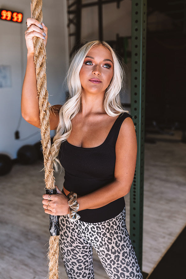 Barre Bombshell Ribbed Crop Top in Black