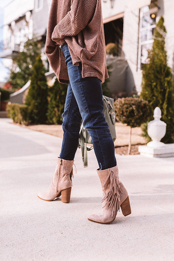 The Kaison Faux Suede Fringe Boot In Birch