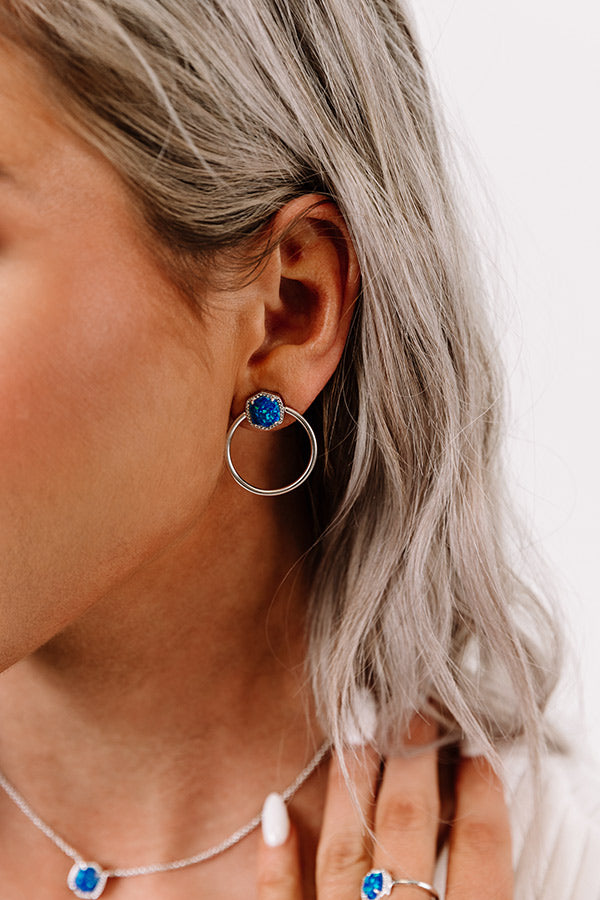 Kendra Scott Davie Silver Hoop Earrings in Royal Blue Kyocera Opal Image - 2