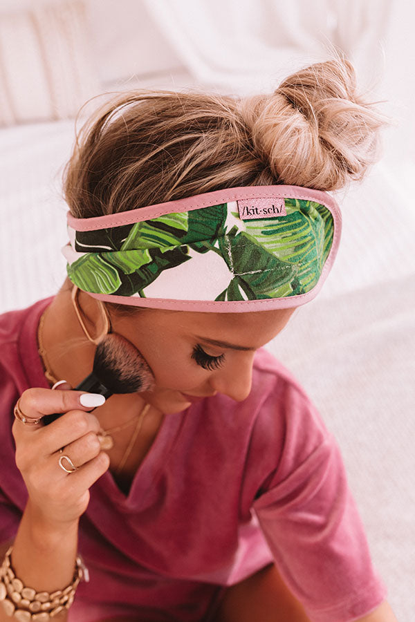 Microfiber Spa Headband in Palm Print Image - 3