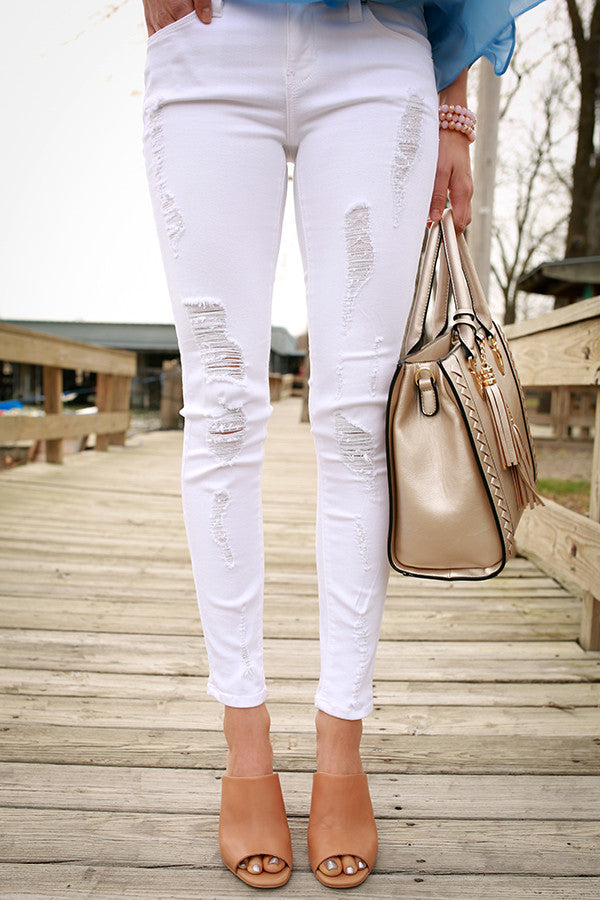Just USA Distressed Skinny in Optic White Image - 3