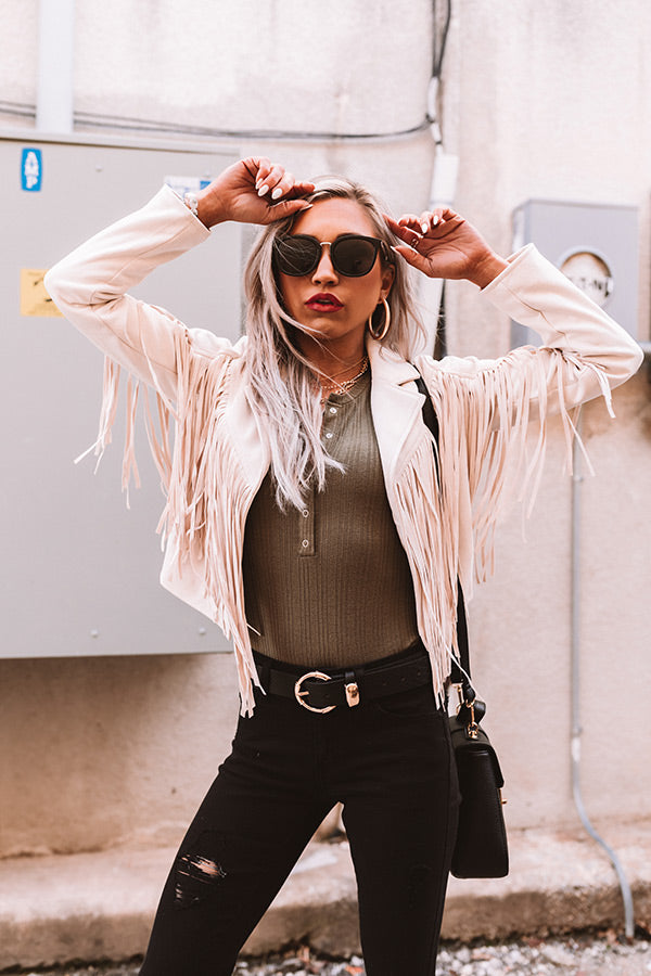Gypsy Soul Faux Suede Fringe Jacket in Stone