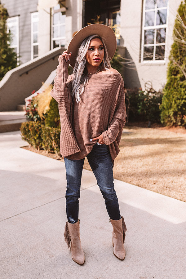 Easily Enchanted Waffle Knit Top In Mocha Image - 2