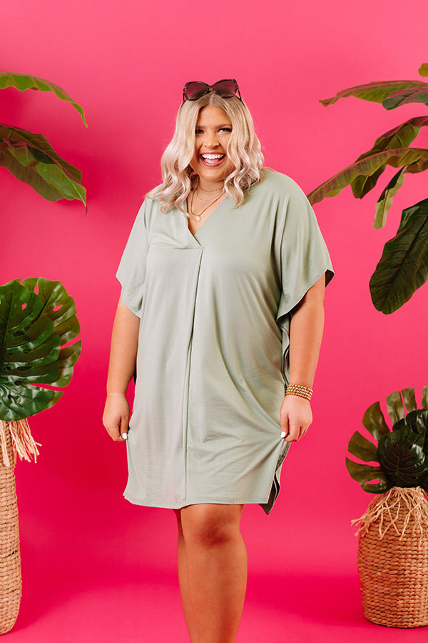 Chic Arrival Shift Dress In Sage Curves Image - 2