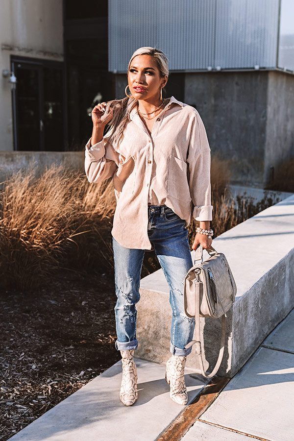 NYC Studio Corduroy Button Up in Light Iced Latte Image - 1