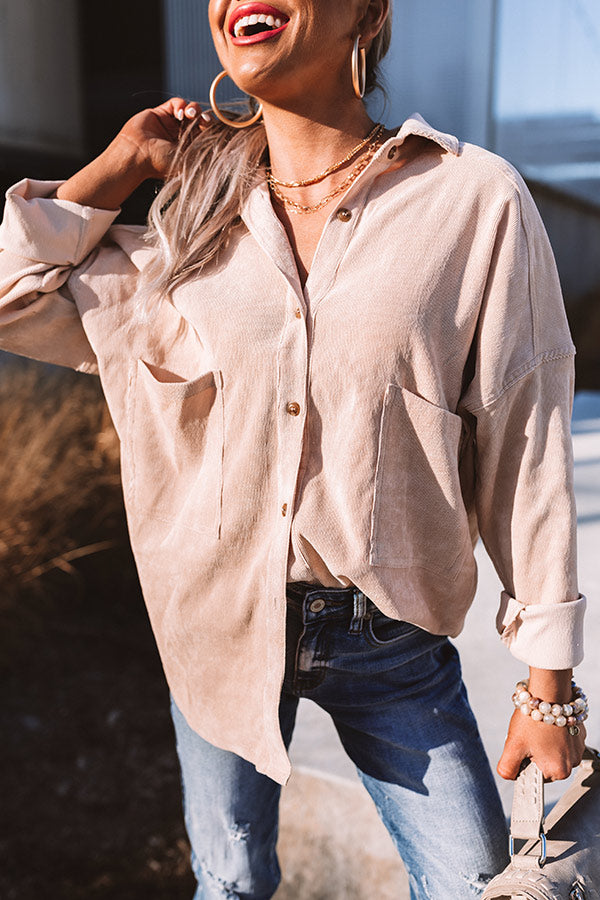 NYC Studio Corduroy Button Up in Light Iced Latte Image - 2