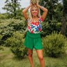 Always In Fashion Smocked Shorts in Green Image - 1