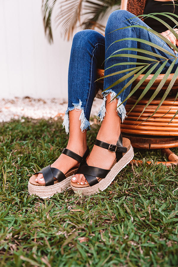 The Joanna Faux Leather Espadrille in Black