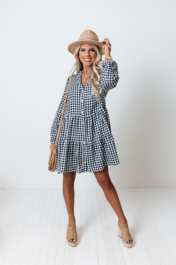 Yacht Stop Gingham Babydoll Dress Navy Image - 1