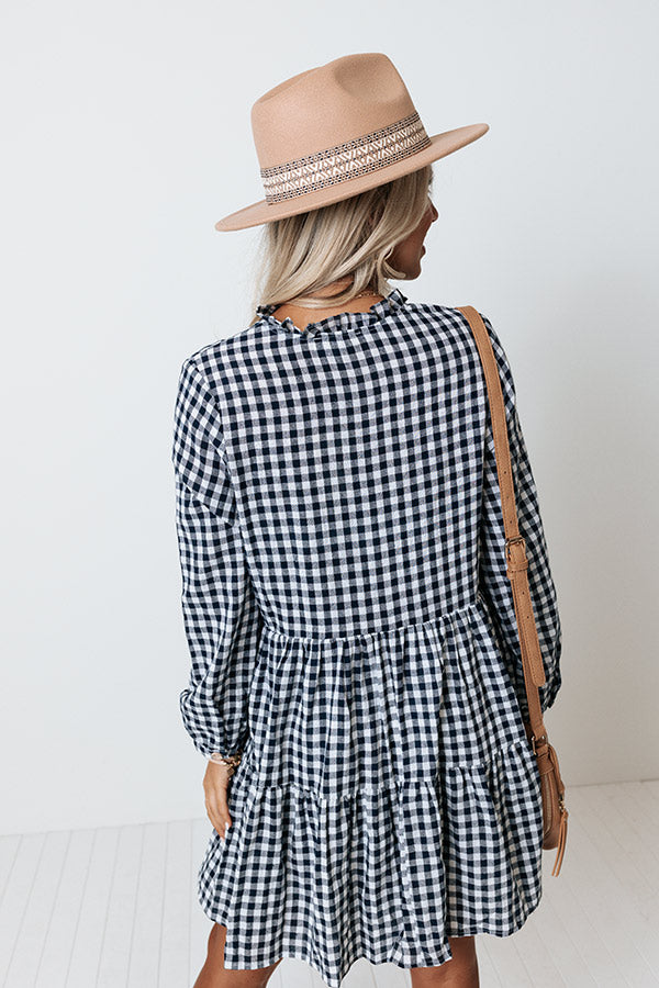 Yacht Stop Gingham Babydoll Dress Navy Image - 5