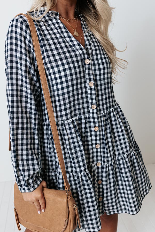 Yacht Stop Gingham Babydoll Dress Navy Image - 3