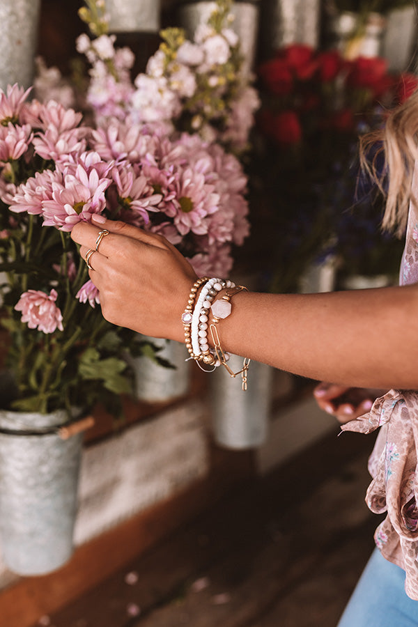 Marina Semi Precious Bracelet Set In Rose Quartz